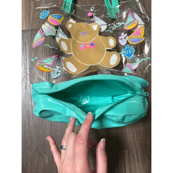 Vintage 1991 Sanrio Pool Clear Bag Just for Fun Bear Snap Close READ - Picture 2 of 11